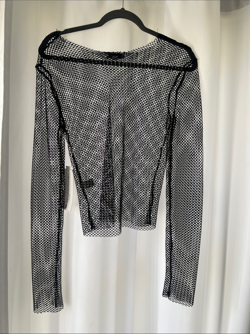Black Long-Sleeve Mesh Top - Sheer Fishnet Style